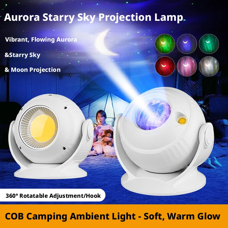 Rechargeable Camping Light Outdoor Starry Sky Aurora Moonlight Projector Atmosphere Lighting for Campsite & Camping Oasis Select