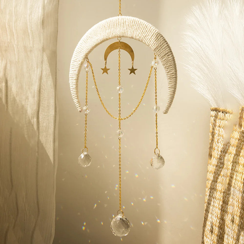 Natural Gravel Hourglass Blue Lotus Big Moon Pendant Garden Sun Catcher Crystal Ball Decoration Wind Chimes Oasis Select