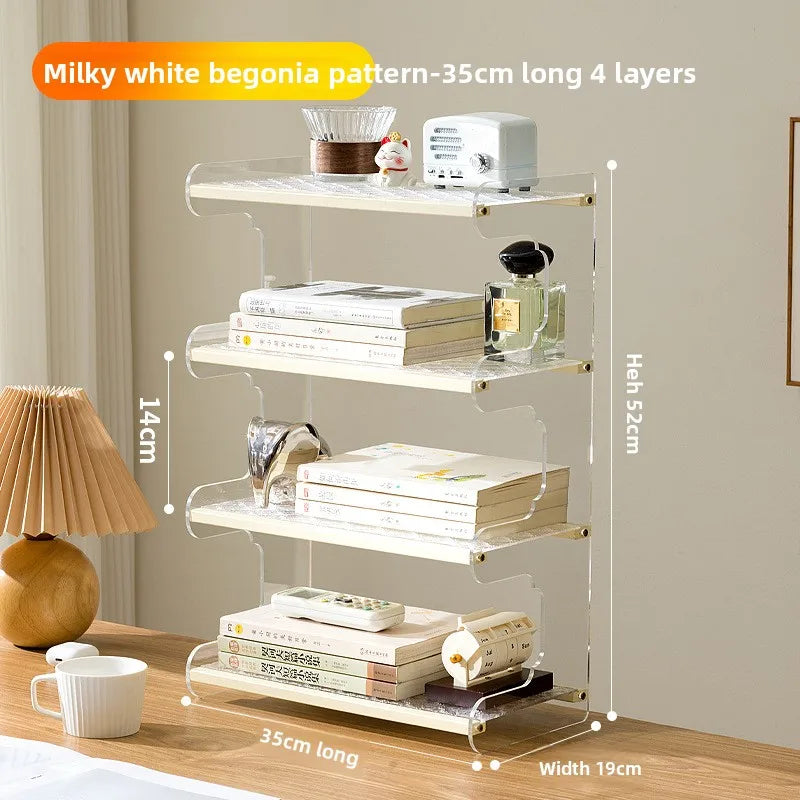 Desktop bookshelf, desktop shelf, desk storage rack, dormitory desk, study table, multi-layer shelf, multi-layer shelf Oasis Select Milky White 4-35