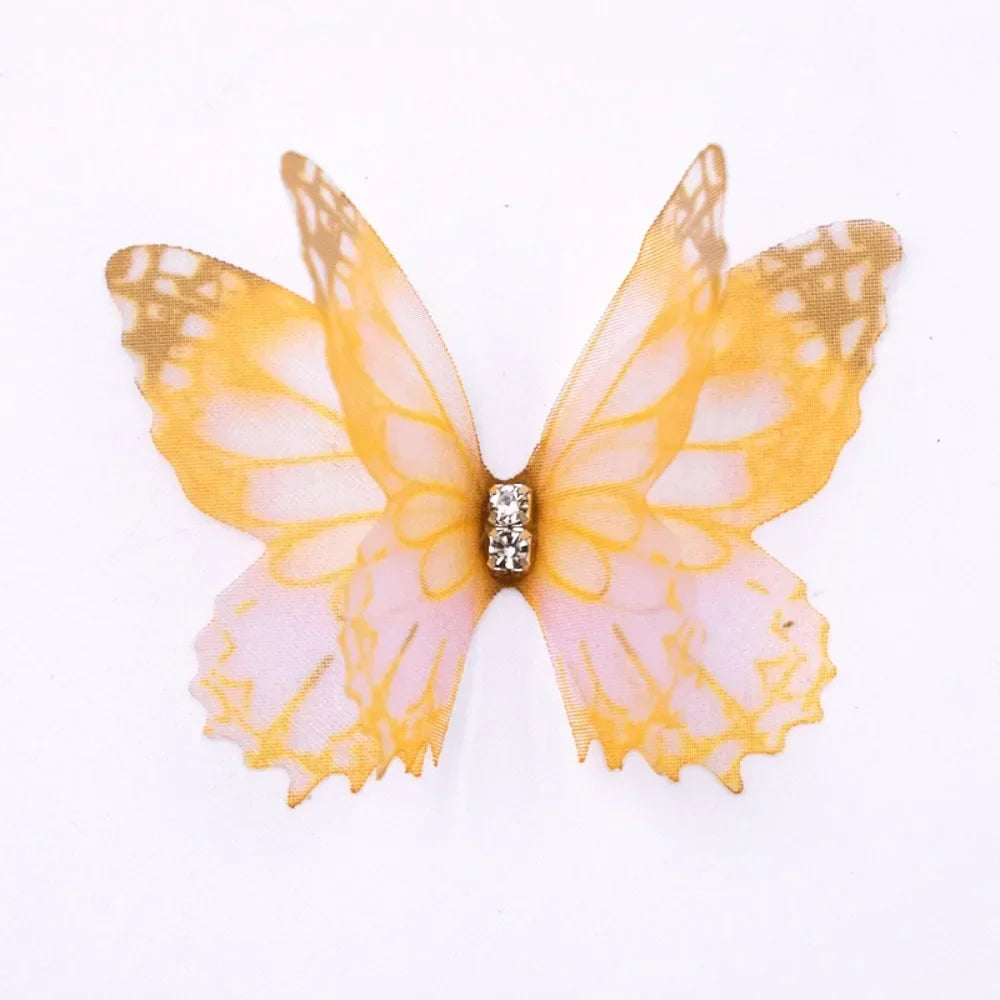 50Pcs 3D Organza Fabric Butterfly Appliques Double-layer Gradient Color Simulation Mesh Butterfly Patch Translucent Oasis Select 06