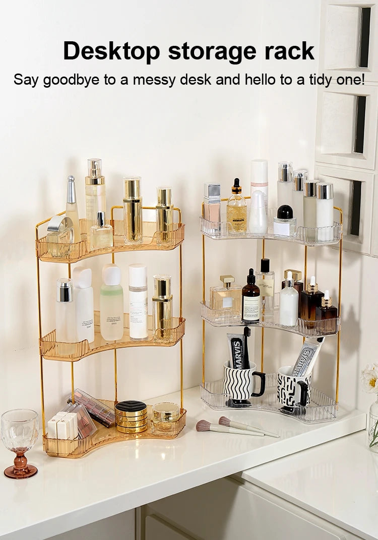 3-Tier Corner Bathroom Counter Organizer Makeup Cosmetic Storage, Tool-Free Installation Acrylic Vanity Shelf, Countertop Storag Oasis Select