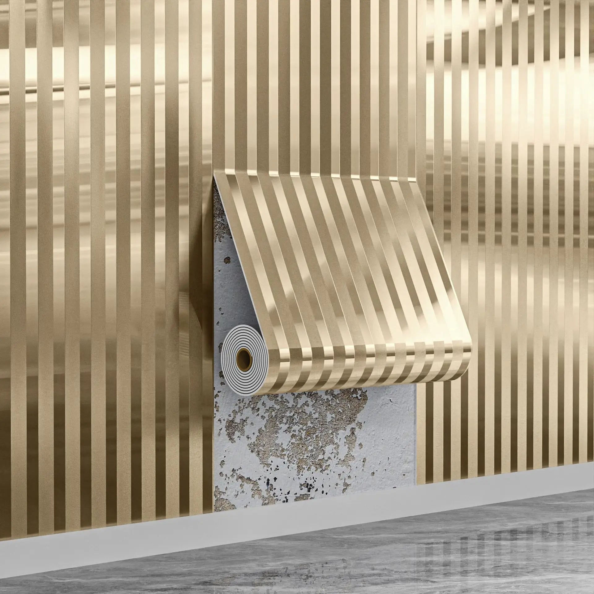 Modern 3D Stripe Self-Stick Wallpaper Geometric Peel and Stick for Renters Apartment Living Room Quick Makeover Removable Oasis Select Gold 40cmx3m