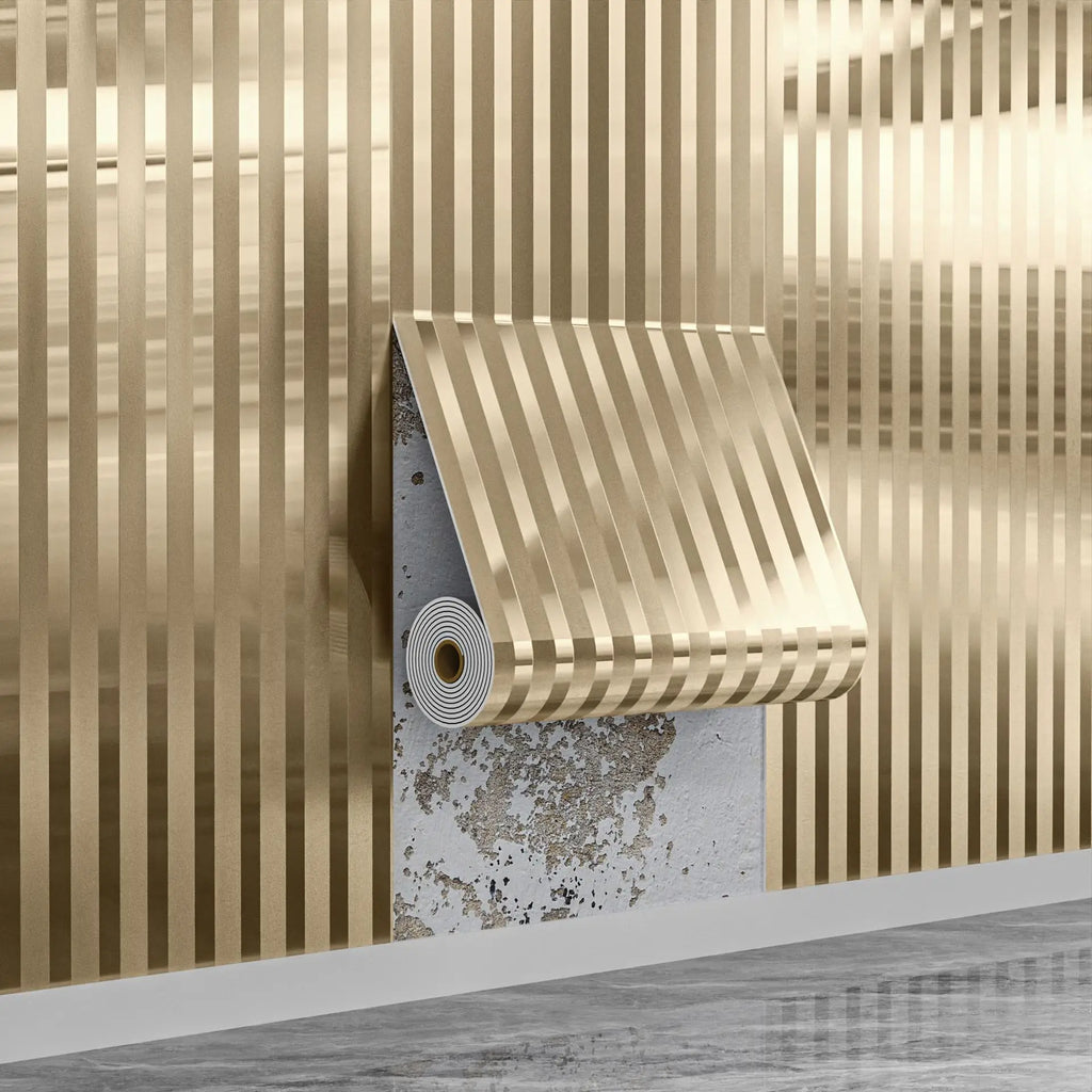 Metallic Grid Stripe Peel and Stick Wallpaper Self Adhesive Wall Stickers TV Background Living Room Home Decor DIY Room Oasis Select Gold-1Roll 3mx40cm