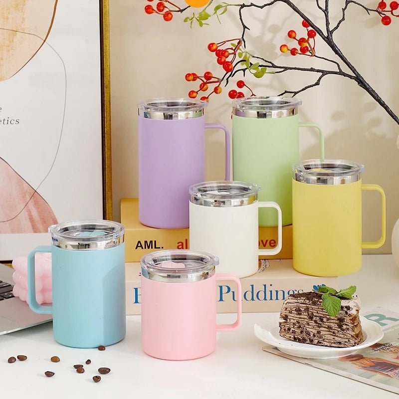 650ML Double-layer Coffee Cup with Lid Insulated Cup Vacuum Stainless Steel Double Layer Large Capacity Portable Traveling Oasis Select