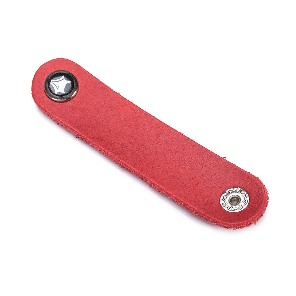 4Pcs Leather Data Cable Organizer Cord Winder Straps Earphone Wrap Winder Charger Protector Tidy Storage Cable Holder Clips Ties Oasis Select red 1pc