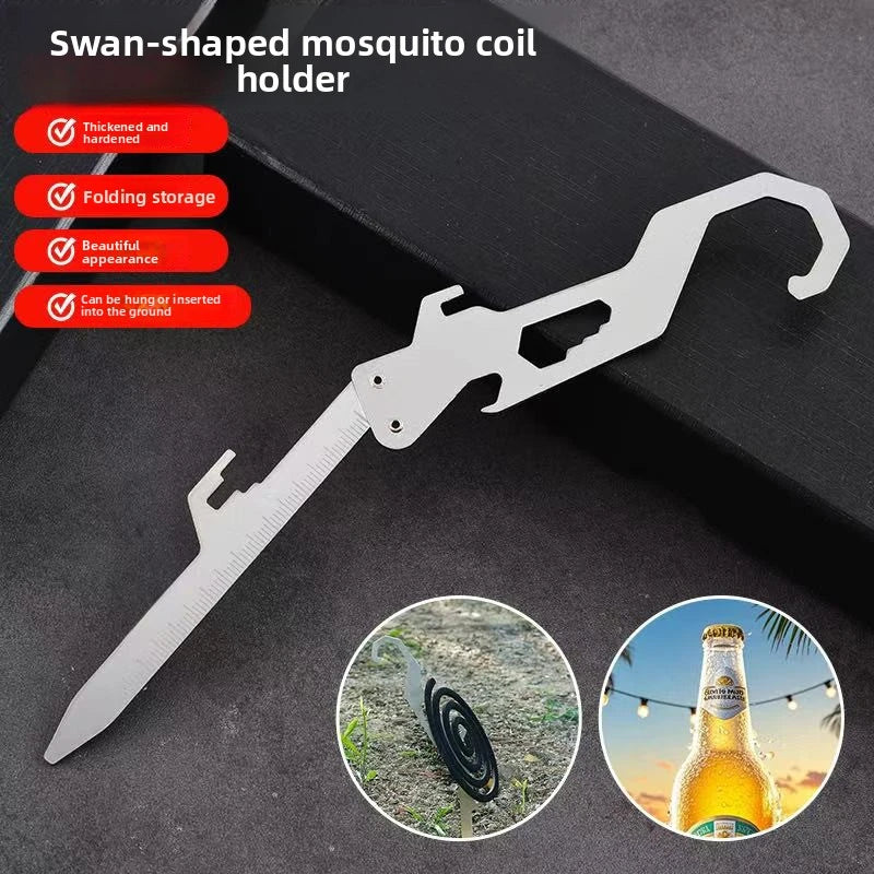 Outdoor Stainless Steel Foldable Multi-tool,Mosquito Coil Holder,Mosquito Coil Hook,Bottle Opener,with Measuring Scale,Portable Oasis Select