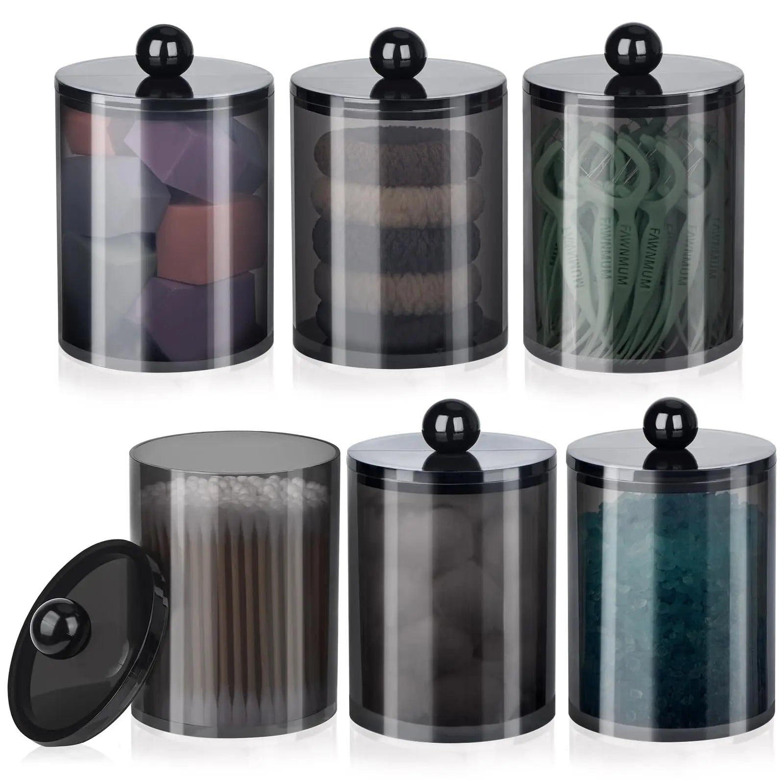 Qtip Holder-10 oz, Qtip Holder Dispenser for Bathroom Canister Storage Organization, Vanity Makeup Organizer, for Cotton Ball Oasis Select 6pcs