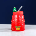 Christmas Creative Elk Snowman Ceramic Cup Creative Christmas Tree Cup with Lid Straw Gift Practical Cartoon Cup Oasis Select Red 450ml
