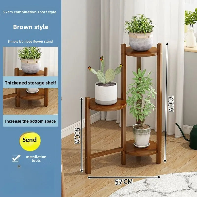Flower rack Floor-to-ceiling multi-layer succulent bamboo rack Flower rack Pot rack Oasis Select ZA-brown