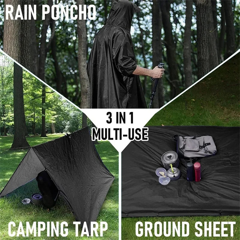 Outdoor Multifunctional Three In One Block Rain Hiking and Walking Raincoat Hooded sleeve Riding Camping Travel Rainwear Tent Oasis Select