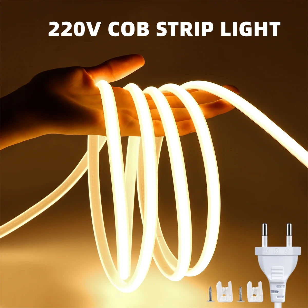 10M 5M-1M COB LED Light Strip 220V IP65 Waterproof Diode Tape 288LED/M High Lumen Neon Tube Lamp Tape Kitchen Closet Backlight Oasis Select