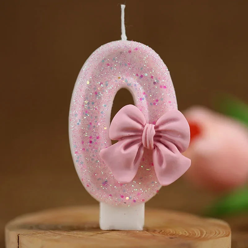 Cute Pink Bow 3D Number Cake Candles for Birthday Party Decorations Birthday Decoration Cake Decorating Tools Oasis Select 0
