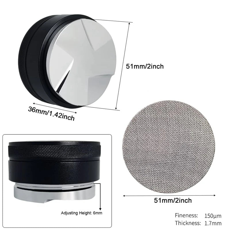 WISH 51Mm Adjustable Depth-3 Angled Espresso Tamper Fits 51Mm Portafilter, 51Mm Coffee Distributor Tool With 51Mm Puck Screen Oasis Select