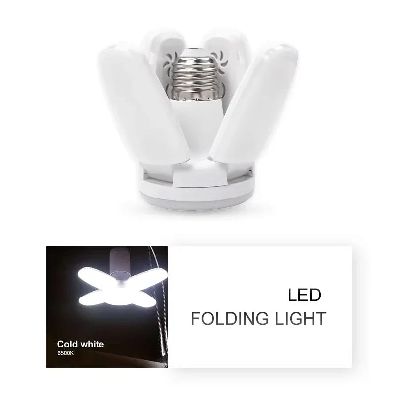 E27 28W Foldable Fan LED Bulb 360° 6500K Garage & Home Light