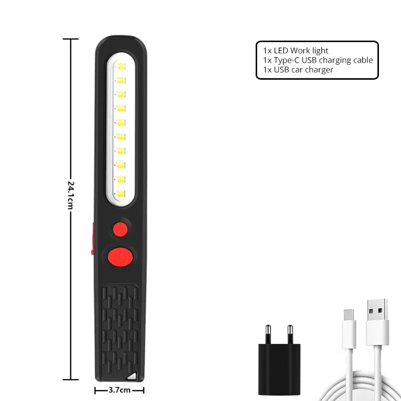 Portable COB LED Work Light USB Rechargeable Flashlight Stepless Dimming Waterproof Torch Magnetic Auto Repair Lights Oasis Select Package B