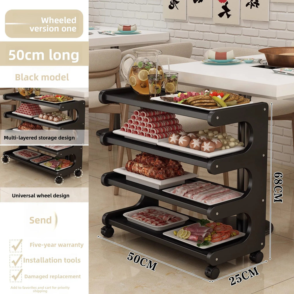 Household shelves Multifunctional kitchen preparation Multi-layer hot pot trolley Finishing shelves Storage racks Movable Oasis Select Pulley 4 layers 50