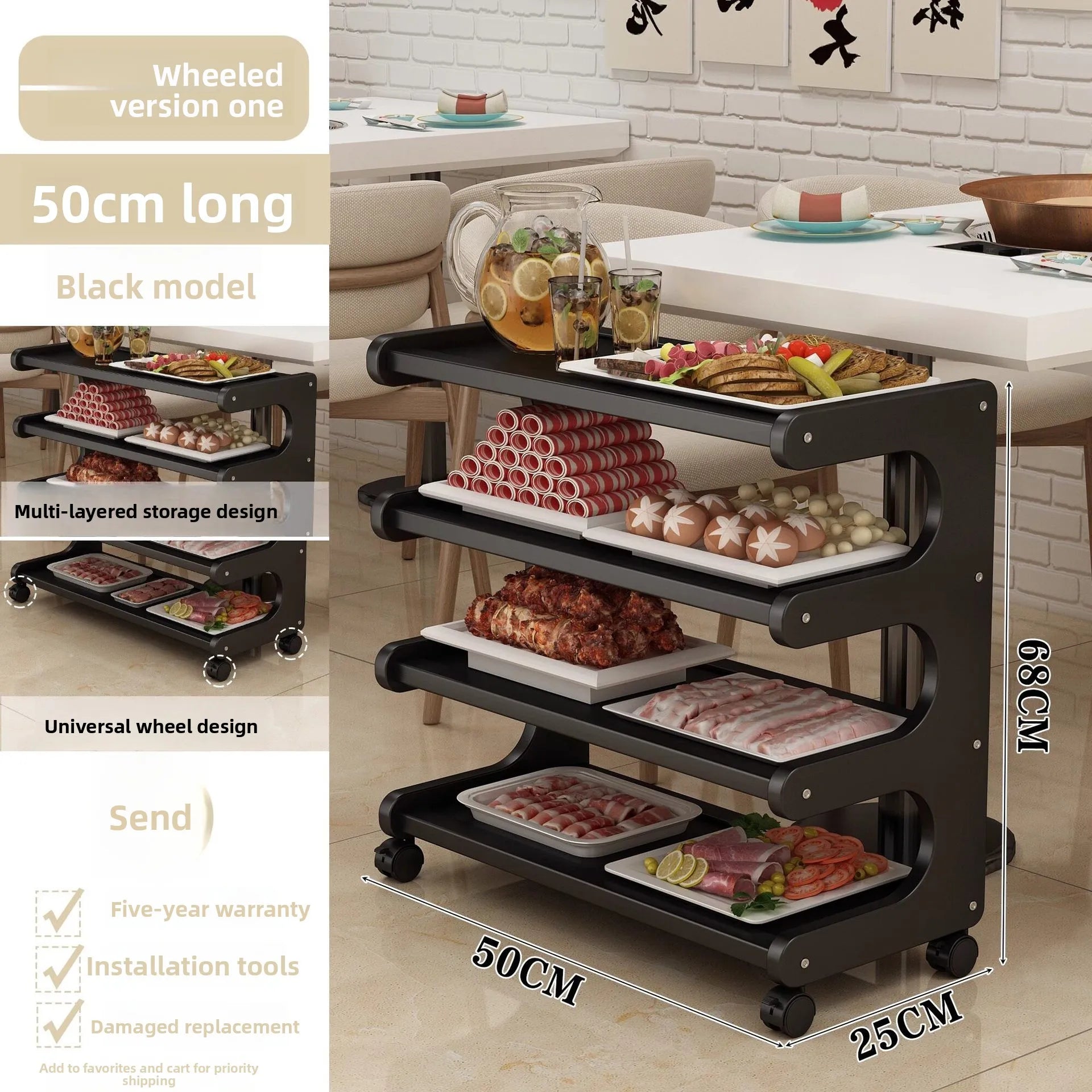 Household shelves Multifunctional kitchen preparation Multi-layer hot pot trolley Finishing shelves Storage racks Movable Oasis Select Pulley 4 layers 50