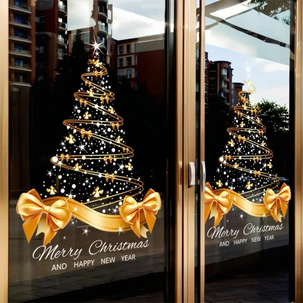 Golden Christmas Tree Window Clings – Reusable Xmas Stickers