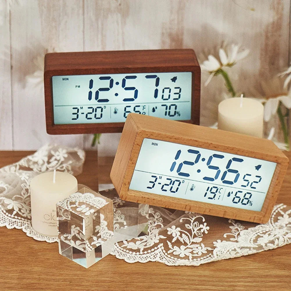 Stylish Multifunctional Wooden Alarm Clock Alarm Clock Serves Multiple Purposes Customizable Alarm Settings Humidity Monitoring Oasis Select