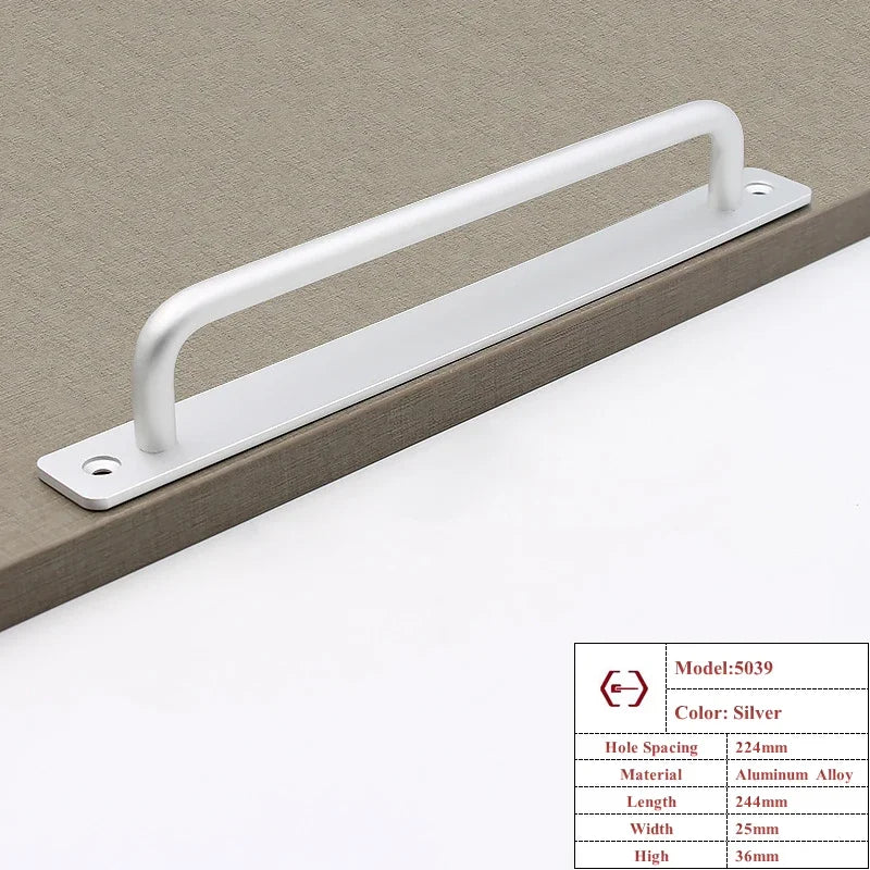Aluminium Alloy Punch-free Furniture Cabinet Handle Sliding Barn Door Handle Pull And Flush Hardware Set Wood Door Drawer Handle Oasis Select Silver 224mm