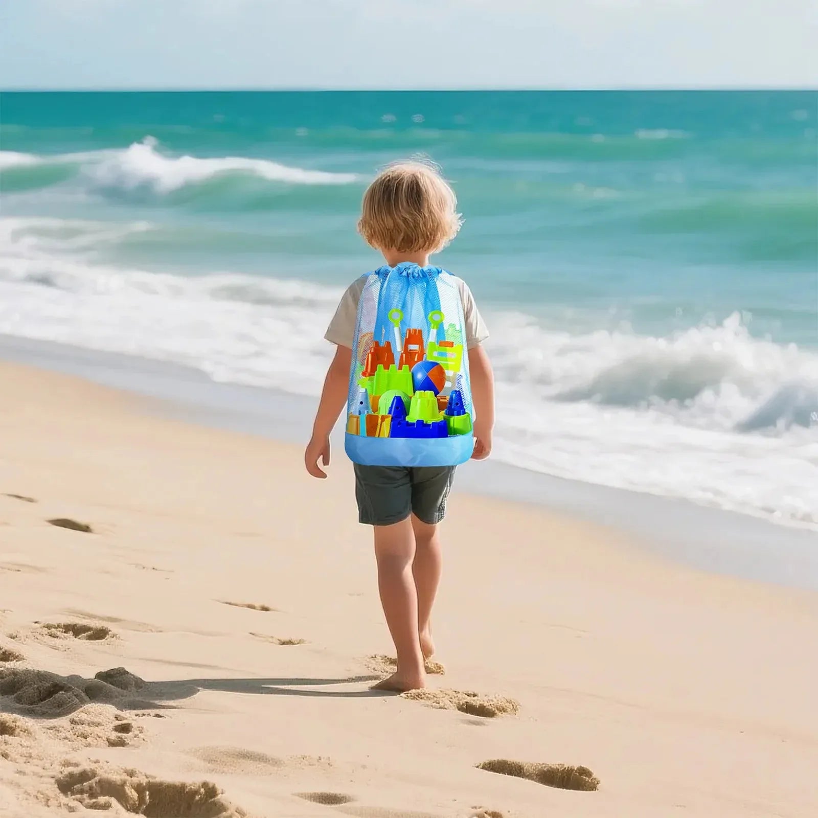 Extra-Large Sand-Resistant Drawstring Beach Backpack - Kids Pool Toys Storage Bag for Shell Collecting, Travel & Fitness Oasis Select