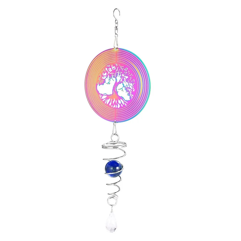 Gradient Color Wind Spinner Stabilizer Gazing Ball Spiral Tail Tree of Life Wind Chimes Catcher Pendant Garden Hanging Decor Oasis Select B