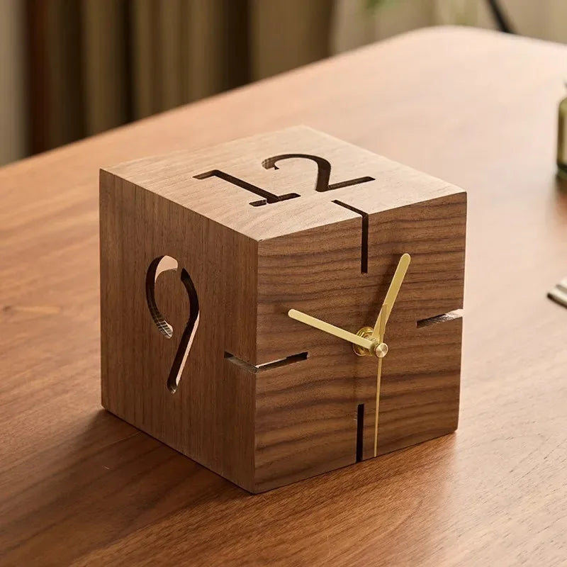 Simple and Luxurious Hollow Desktop Silent Desk Clock Ornament Creative Black Walnut Small Clock Fashionable Oasis Select