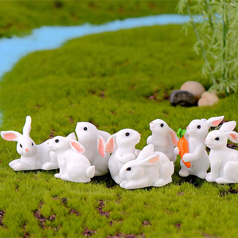 Fairy Garden Micro Landscape Resin Bunny Statue Miniature Rabbit Figurine Dollhouse Ornament White Hare Mini Animal Oasis Select