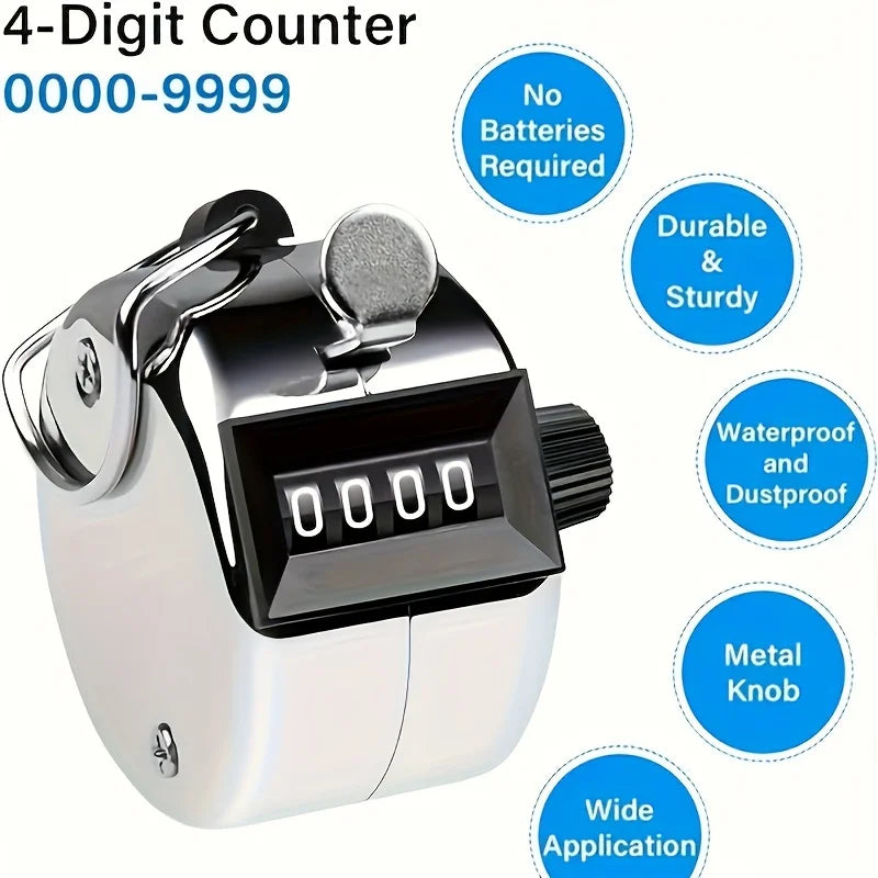 1 Piece of Iron Handheld 4-digit Digital Answer Counter, Non Rechargeable Metal Counter, Used for Counting and Coaching Tools Oasis Select