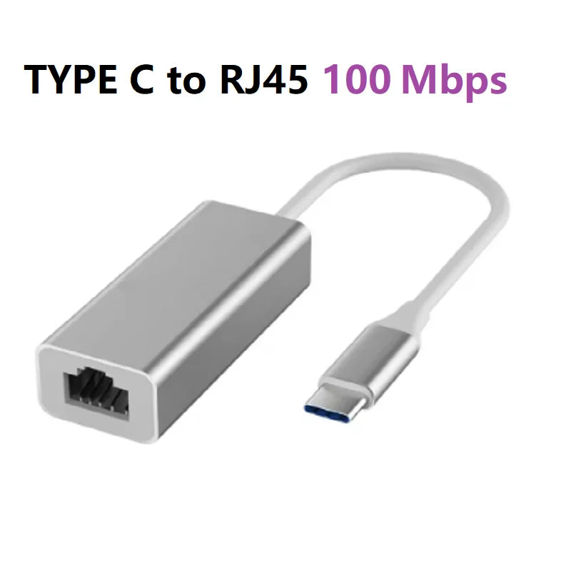 ﻿ Type C USB Ethernet Adapter 1000/100Mbps USB to RJ45 Type C to R45 Lan Network USB Cable 1000Mbps For MacBook PC Windows Oasis Select Type-C 100Mbps