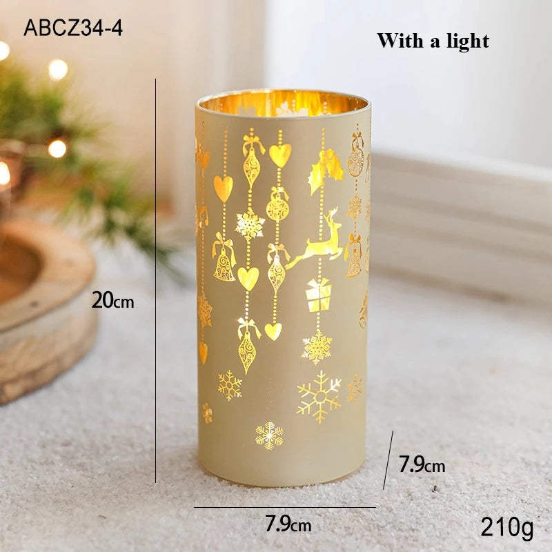 Christmas Decorative Trinkets Candle Cups Christmas Tree Glass Jars Hand-held Candlestick Ornaments Scene Arrangements Oasis Select 20cm gold