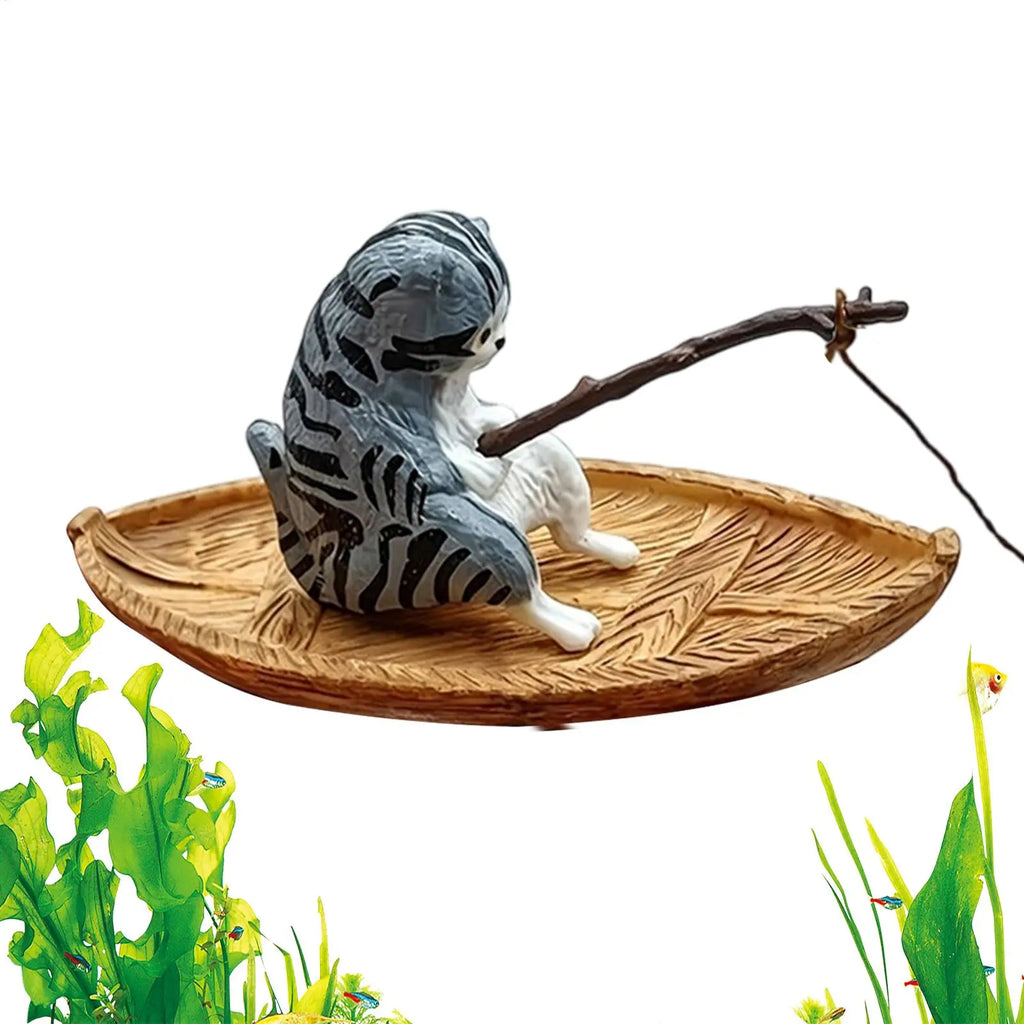 Fish Tank Decorations Creative Cat Fishing Boat Aquarium Ornament Resin Kitten Fishing Fish Tank Decor Garden Pond Landscaping Oasis Select