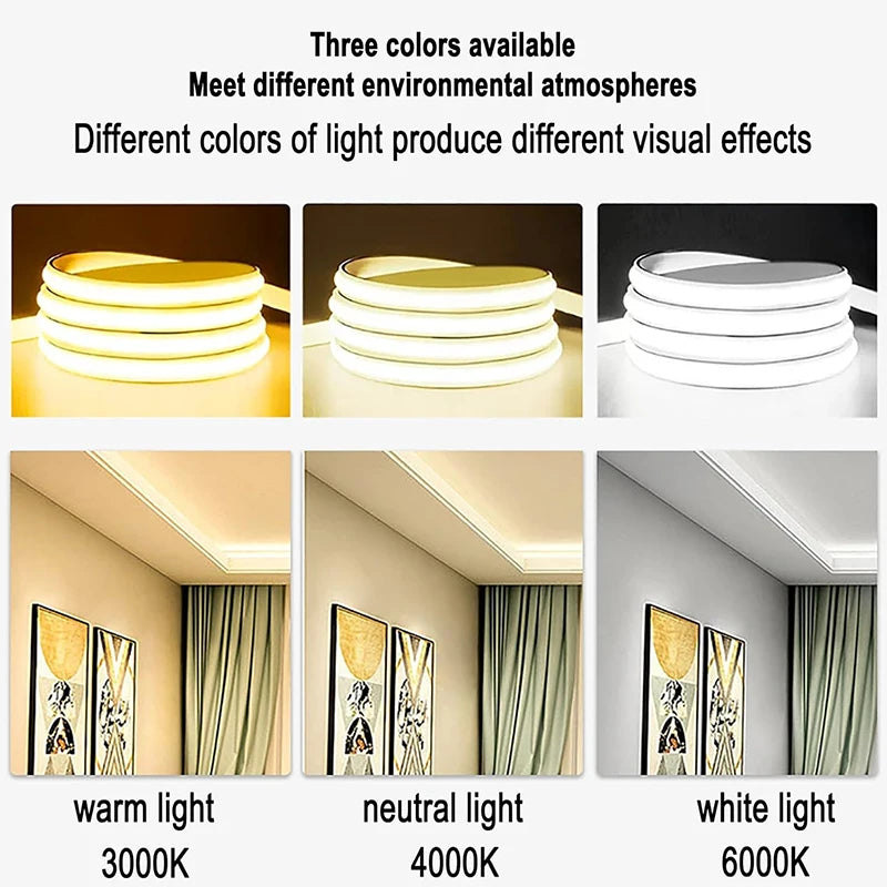 Waterproof COB LED Lights Strip 220V COB Light LED Room Decoration EU Plug 288 LEDS For Room Kitchen Outdoor Garden lighting LED Oasis Select