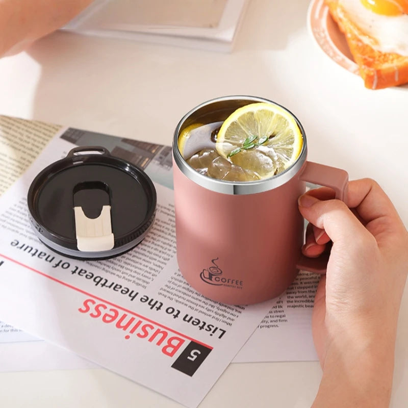304 Stainless Steel Mug with Lid & Straw, Double-Layered, Suitable for Milk and Coffee, Office Cup with Handle, and Tea Infuser Oasis Select