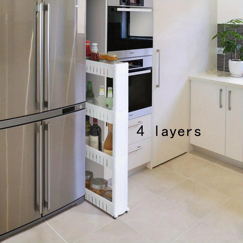 Crack organizer, removable shelf with wheels, multifunctional removable organizer, suitable for kitchen, bathroom and other narr Oasis Select 4layers