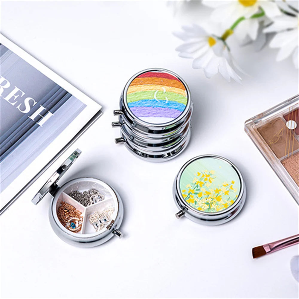 Portable 3 Cell Metal Pill Boxes Stainless Steel Round Pill Boxes Medicine Organizer Container Medicine Case Splitters Pill Box Oasis Select