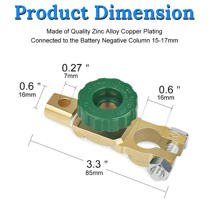 Quick Disconnect Top Post Battery Disconnect Switch with Green Knob 12V-24V Master Isolator for Car Truck Boat Vehicles Oasis Select