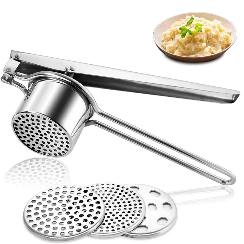 LMETJMA Stainless Steel Potato Ricer Manual Potato Masher With 3 Interchangeable Discs Fruit Juicer Lemon Squeezer KC0442 Oasis Select