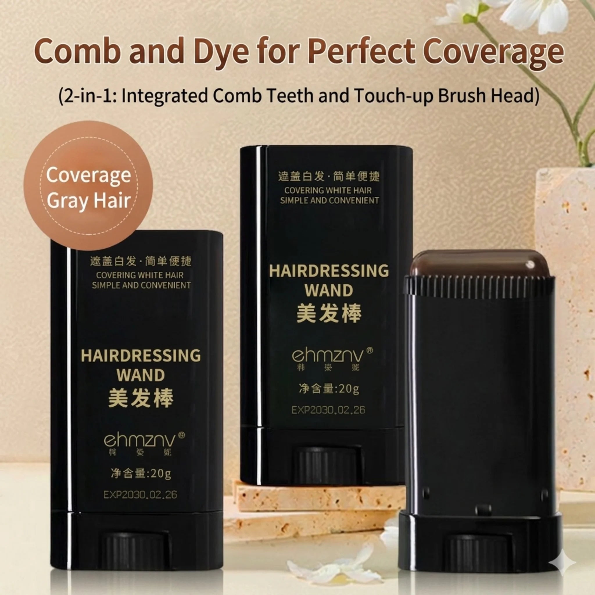 Temporary Hair Color Stick with Comb | Root Touch-Up & Gray Cover