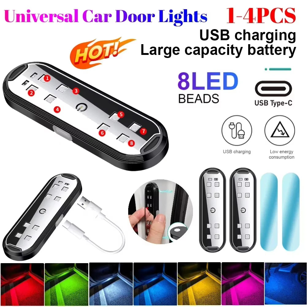 LED Car Door Welcome Lights | Magnetic 7-Color USB-C Rechargeable