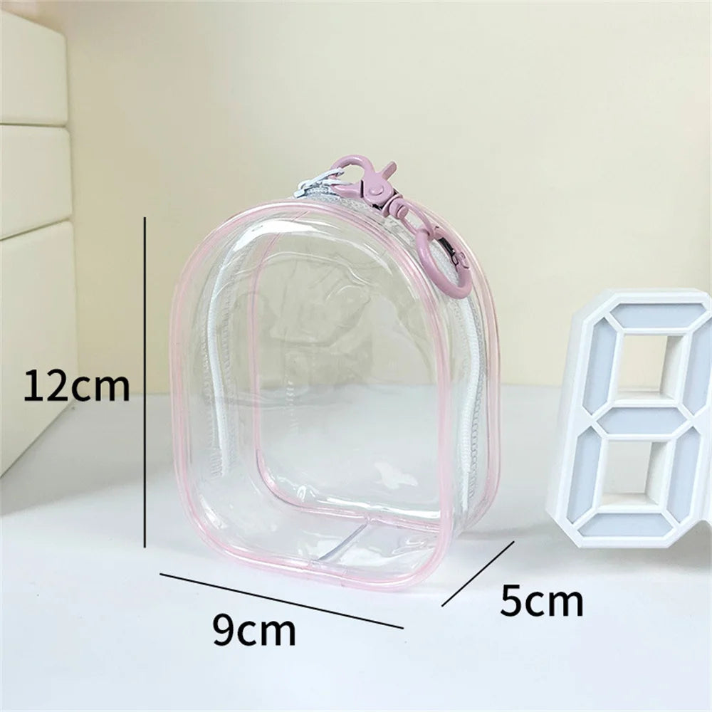 12cm PVC Transparent Storage Bag with Keychain Multicolor Cartoon Doll Display Box Dustproof Case Earphones Gift Organizer Bags Oasis Select Pink