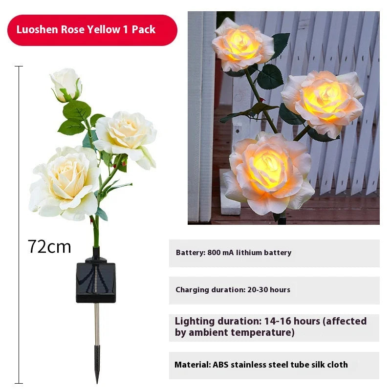 LED Solar Simulation Roselle Rose Flower Lamp, Outdoor Waterproof Garden Lawn Lamp, Ground Insert Lamp, Decorative Lamp Oasis Select Yellow