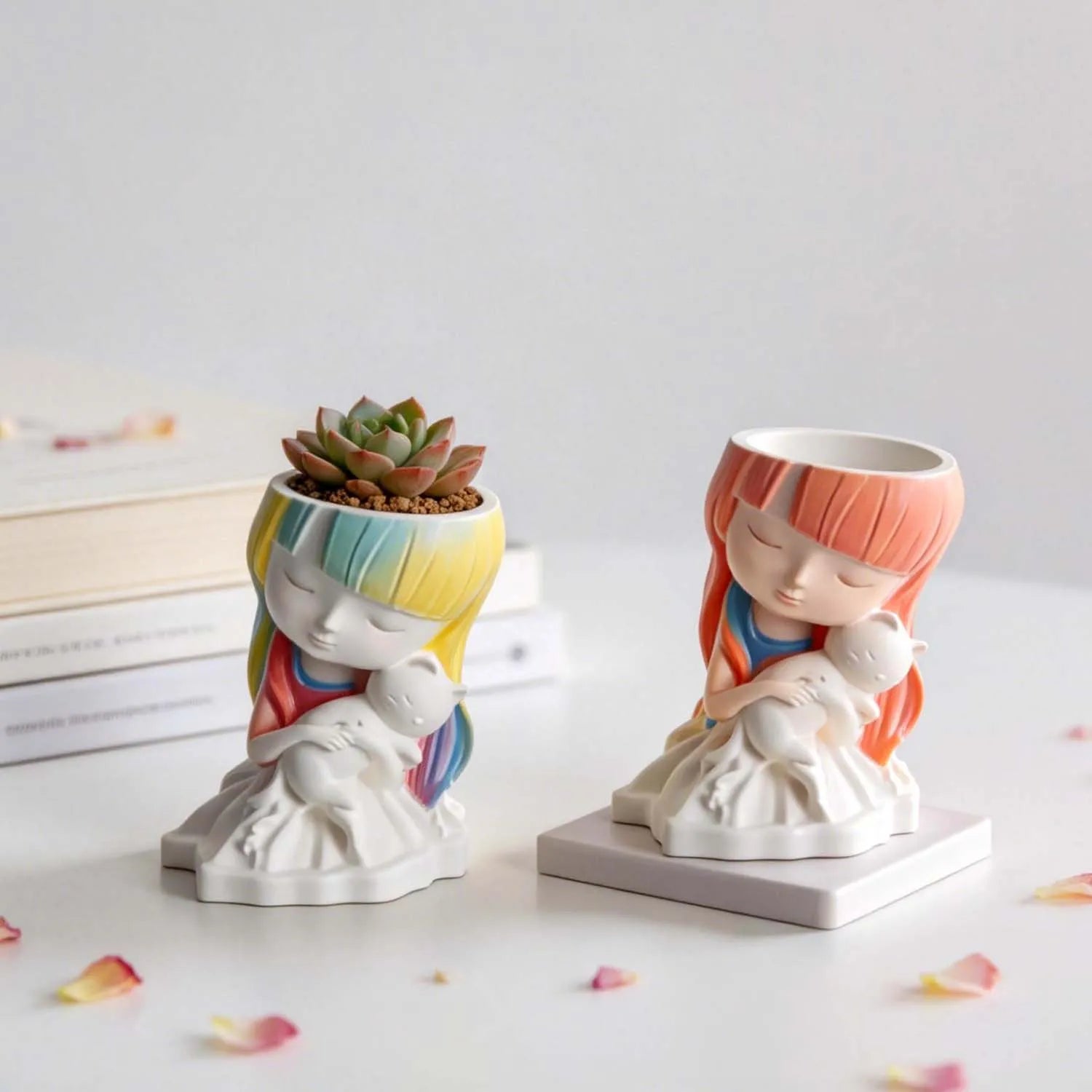 Cat & Girl Flower Pot 3D Silicone Mold – Resin Candle Craft