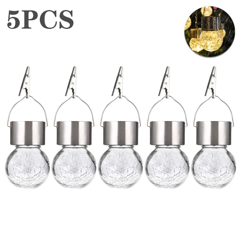 1/3/5PCS Solar Powered Outdoor Hanging Lights Colorful LED Cracked Glass Ball Design Waterproof Pathway Lantern for Garden Decor Oasis Select Warm-5PCS