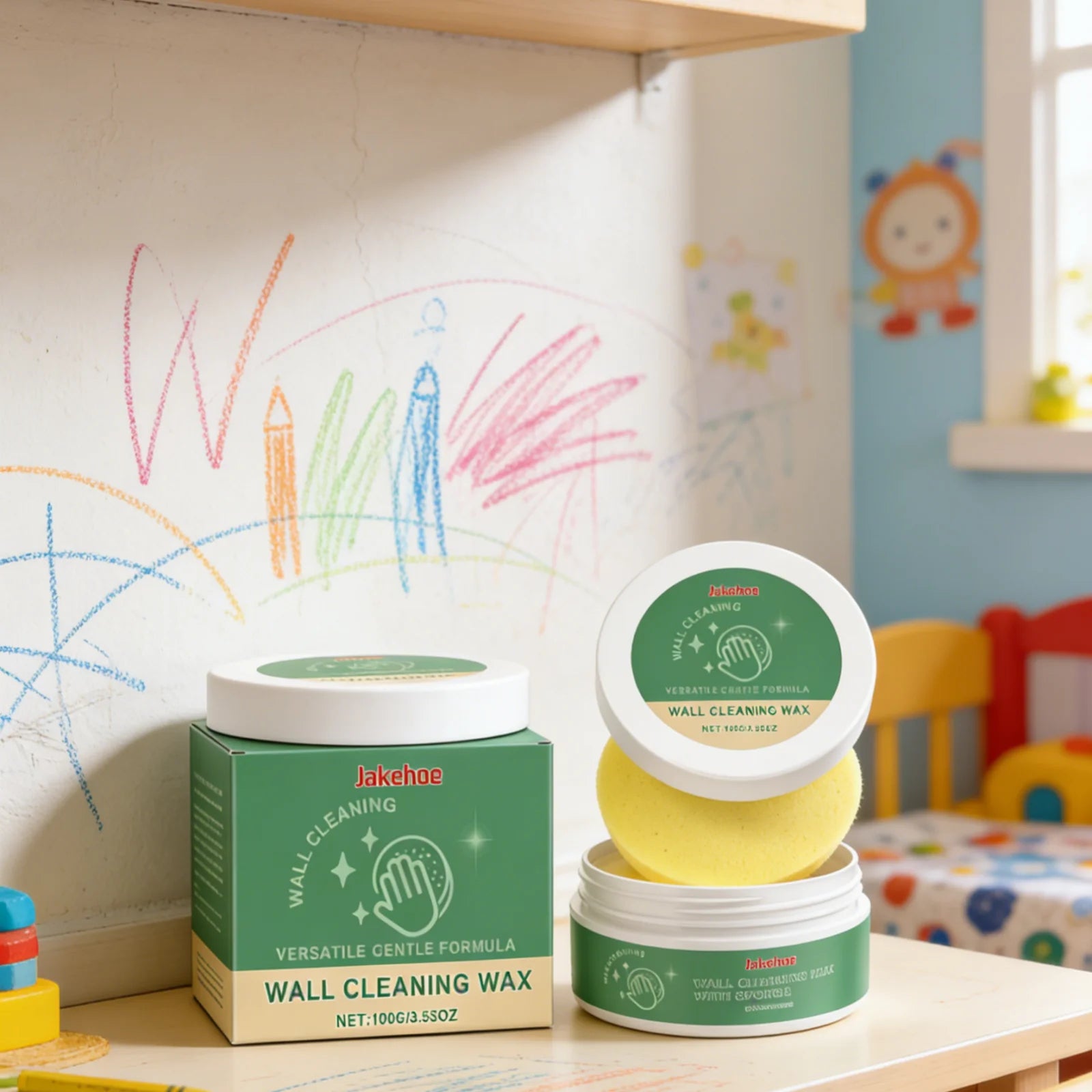 Jakehoe Wall Cleaning Wax for Crayon Mold Stains Daily Household Cleaning Gentle Wall Stain Remover with Sponge Included 100g Oasis Select