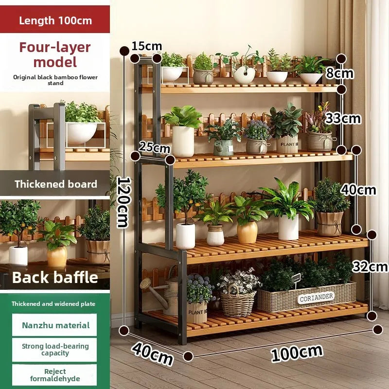 Floor-to-ceiling new stepped movable multi-layer flower pot shelf Oasis Select Black-4-100cm