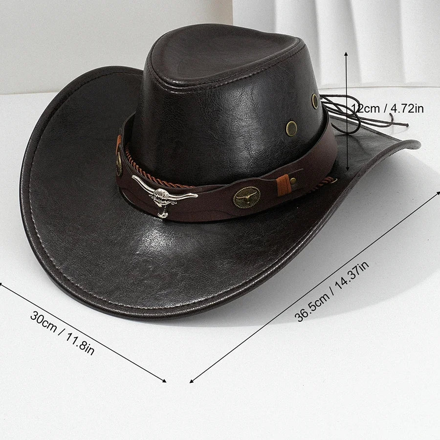 Unisex Vintage Faux Leather Western Cowboy Hat Outdoor Gentleman Cowgirl Jazz Cap Sombrero Hombre Cowboy Hat Oasis Select