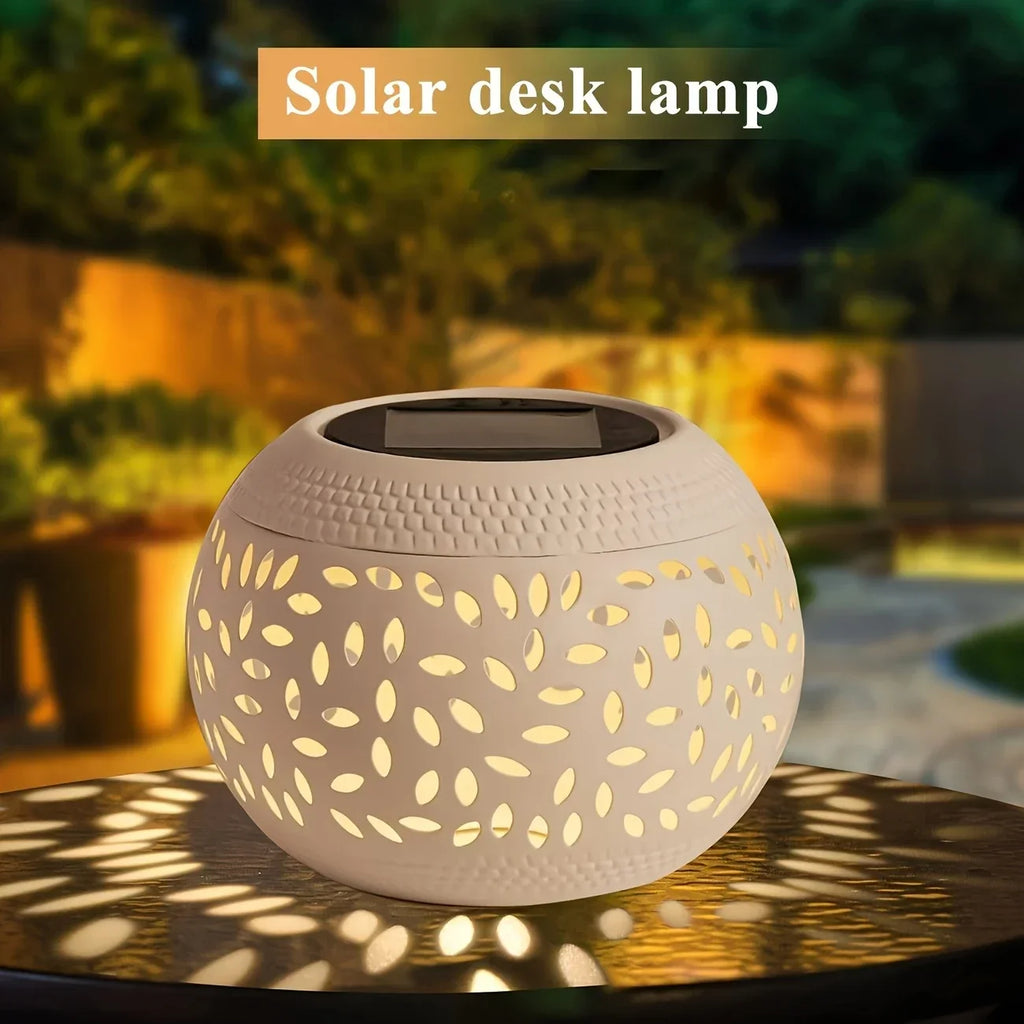Solar desktop lamp, desktop lighting lamp, hollow metal lighting lamp, solar lamp, suitable for courtyards, gardens and lawns Oasis Select white