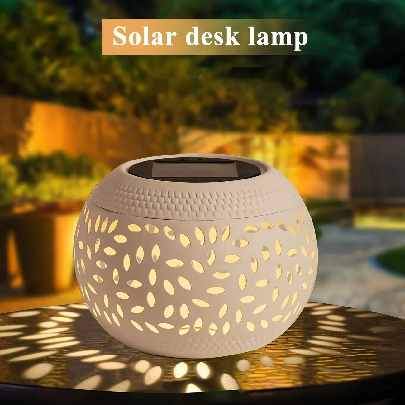 Solar desktop lamp, desktop lighting lamp, hollow metal lighting lamp, solar lamp, suitable for courtyards, gardens and lawns Oasis Select white