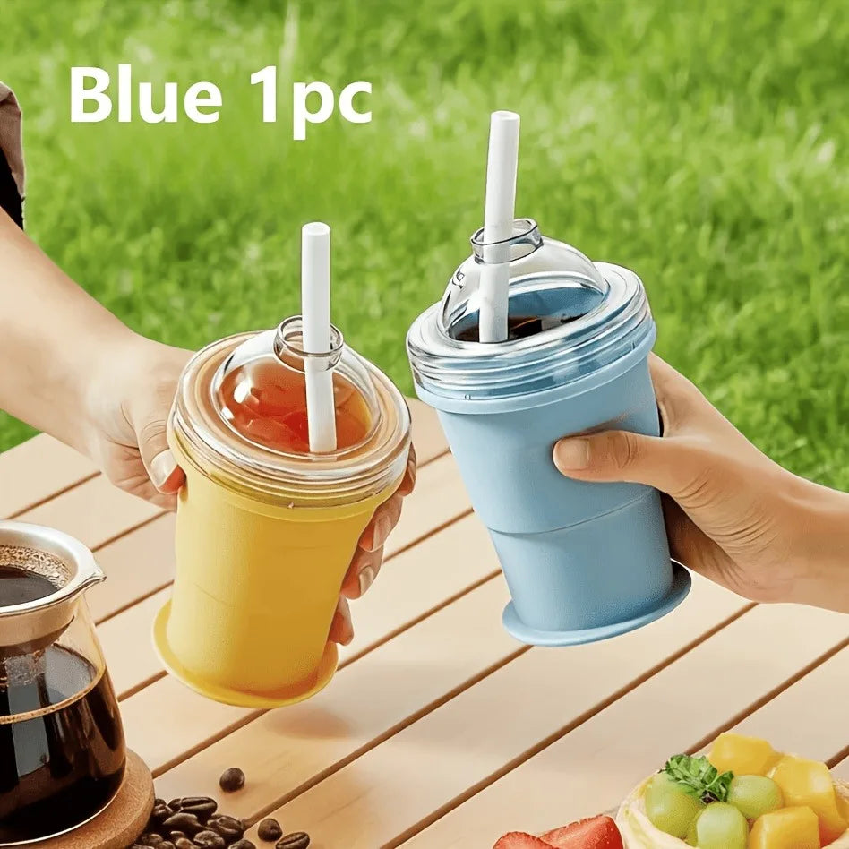 2-in-1 Portable Foldable Ice Hockey Cup, Creative Silicone Material, Whiskey Ice Cube Maker with Freezer Tray, Summer Cup Oasis Select